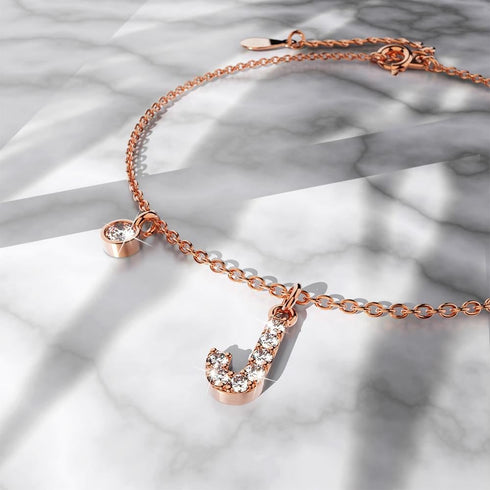 Solid 925 Sterling Silver Initial Crystal Personalised Alphabet Letter Bracelet Rose Gold Filled